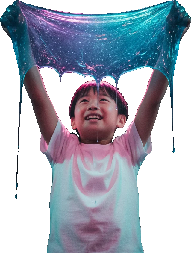 青いスライムを掲げる男の子